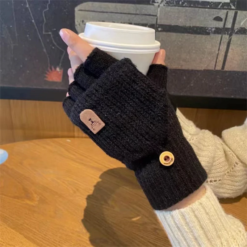 Knitted Fingerless Gloves Winter Thicken Warm Touch Screen Gloves for Men Women Gloves Warm Half Finger Student Gloves