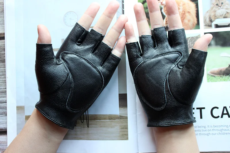 New Women's Sheepskin Half Finger Gloves Leather Single Layer Unlined Thin Hollow Fitness Driver Motorcycle Leather Gloves