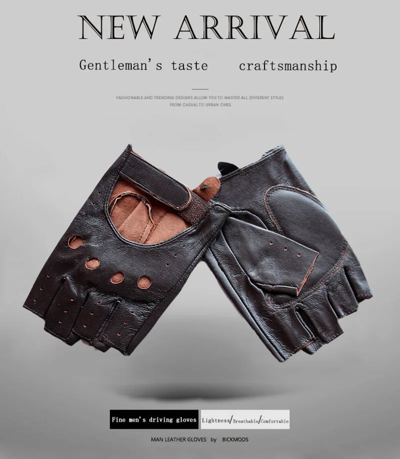 New Women's Sheepskin Half Finger Gloves Leather Single Layer Unlined Thin Hollow Fitness Driver Motorcycle Leather Gloves