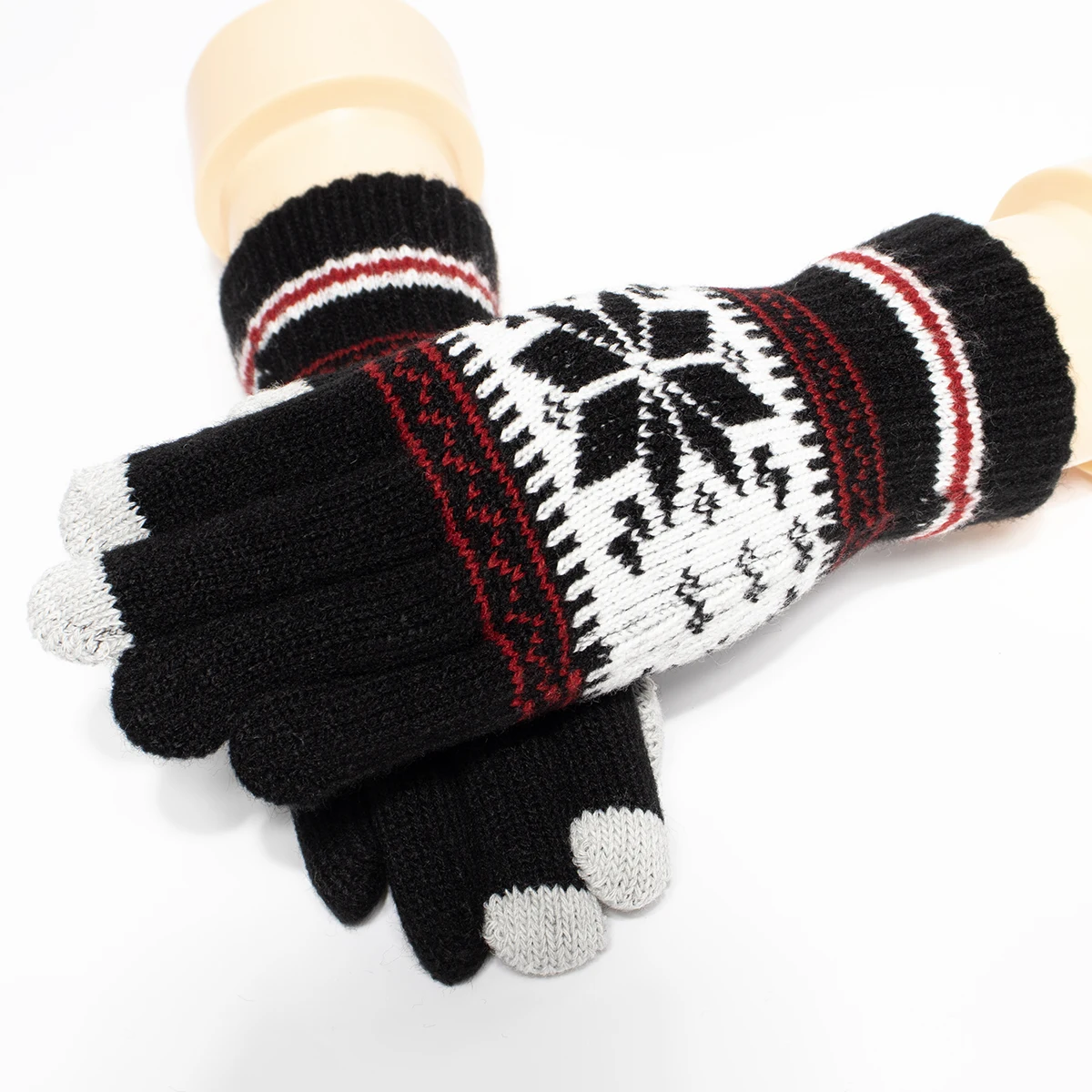 Fashion Snowflake Winter Knitted Gloves Unisex Adult Warm Touch Screen Glove for Men & Women