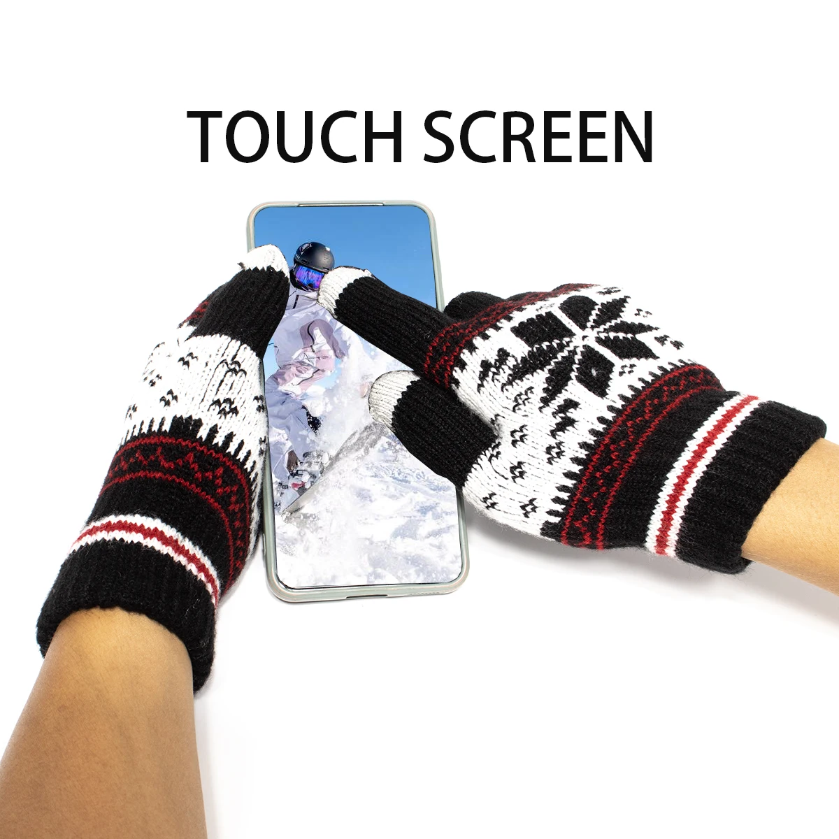 Fashion Snowflake Winter Knitted Gloves Unisex Adult Warm Touch Screen Glove for Men & Women
