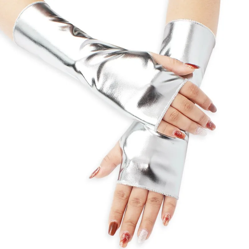 Women 23CM Patent Leather Cosplay Gothic Style Sexy Tight Nightclub Fingerless Gloves Stage Performance Fashion Personality