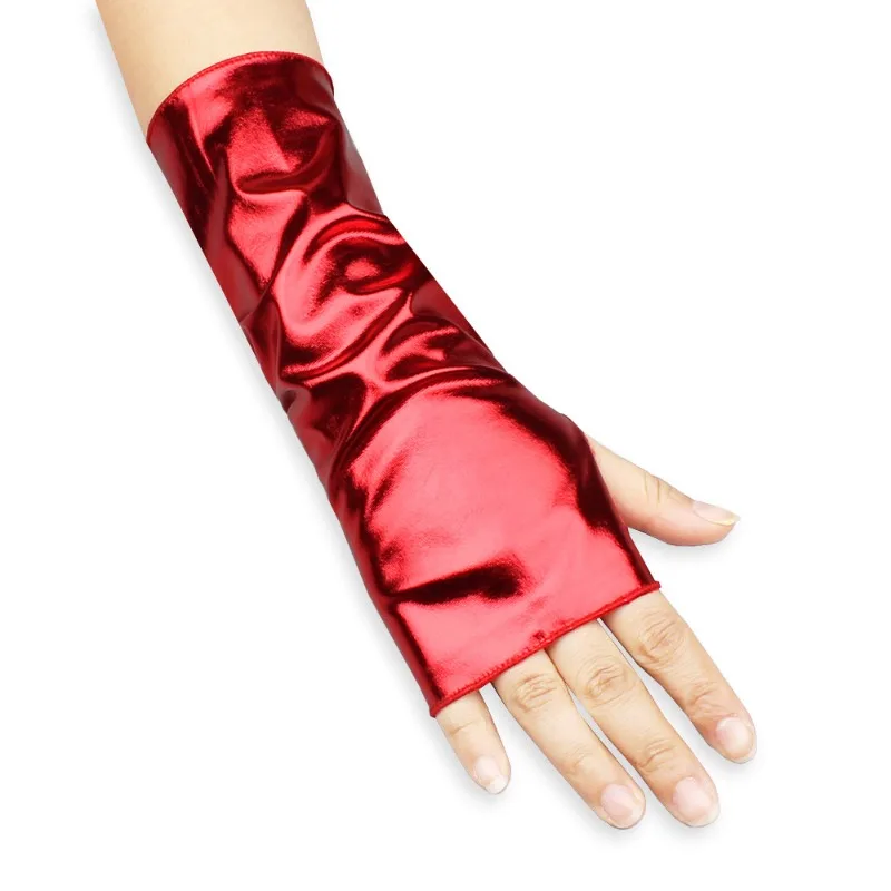 Women 23CM Patent Leather Cosplay Gothic Style Sexy Tight Nightclub Fingerless Gloves Stage Performance Fashion Personality