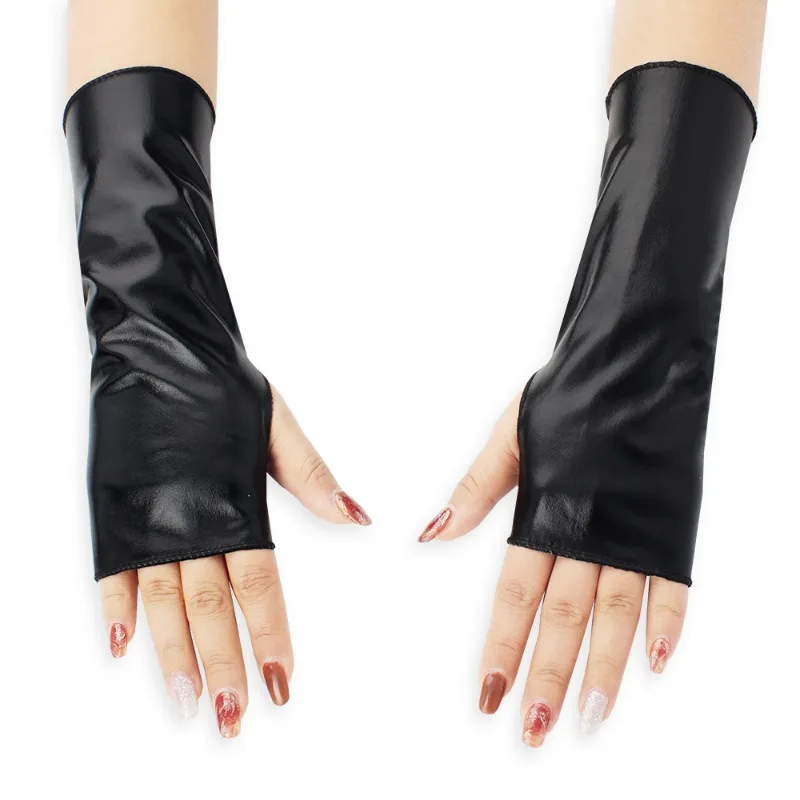 Women 23CM Patent Leather Cosplay Gothic Style Sexy Tight Nightclub Fingerless Gloves Stage Performance Fashion Personality