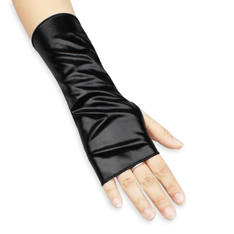 Women 23CM Patent Leather Cosplay Gothic Style Sexy Tight Nightclub Fingerless Gloves Stage Performance Fashion Personality