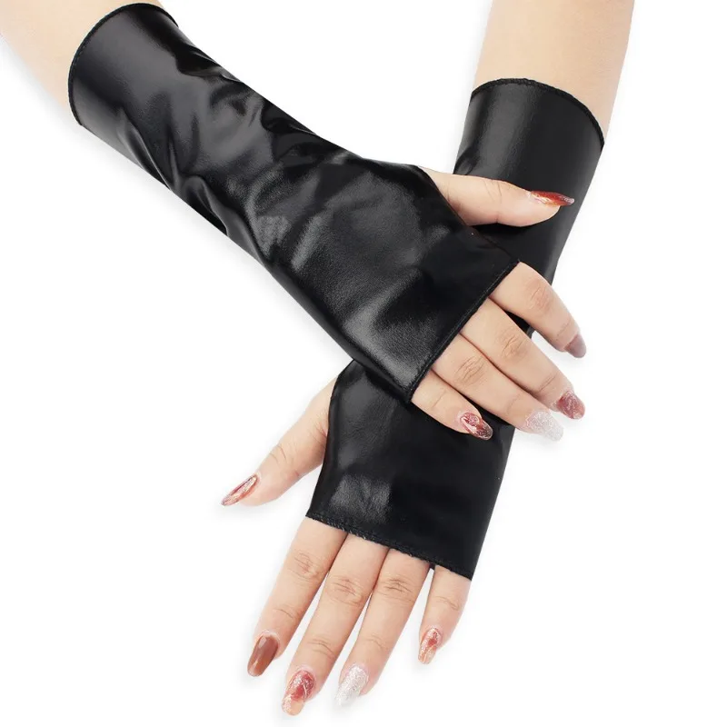 Women 23CM Patent Leather Cosplay Gothic Style Sexy Tight Nightclub Fingerless Gloves Stage Performance Fashion Personality