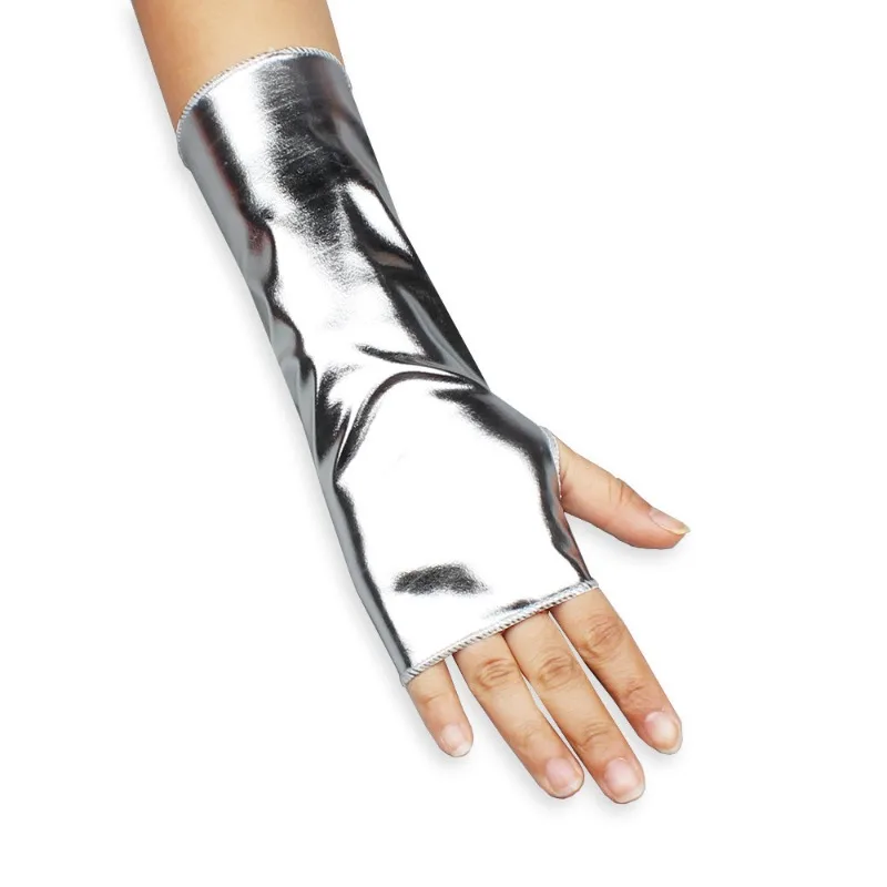 Women 23CM Patent Leather Cosplay Gothic Style Sexy Tight Nightclub Fingerless Gloves Stage Performance Fashion Personality