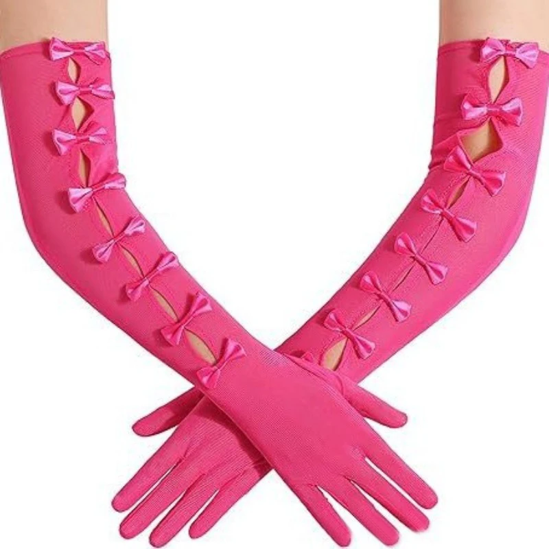Women's 48cm Mesh Hollow Bows Fashion Personality Elastic Breathable Thin Long Gloves Lolita Cosplay Stage Performance Opera