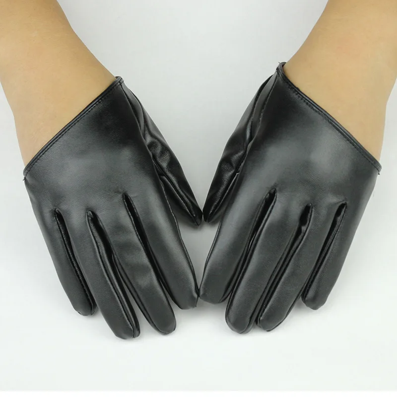 1 Pair Fashion Women Tight Full Finger Gloves Imitation PU Leather Sexy Half Palm Gloves Party Performance Black Short Mittens