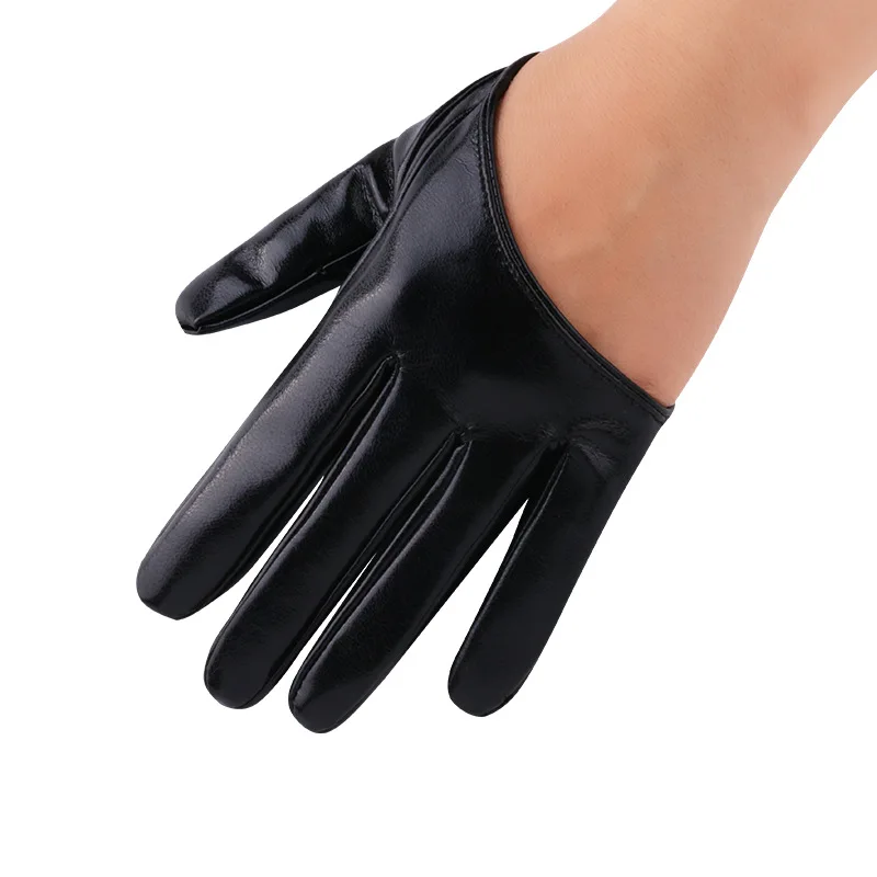 1 Pair Fashion Women Tight Full Finger Gloves Imitation PU Leather Sexy Half Palm Gloves Party Performance Black Short Mittens