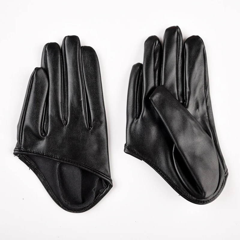 1 Pair Fashion Women Tight Full Finger Gloves Imitation PU Leather Sexy Half Palm Gloves Party Performance Black Short Mittens