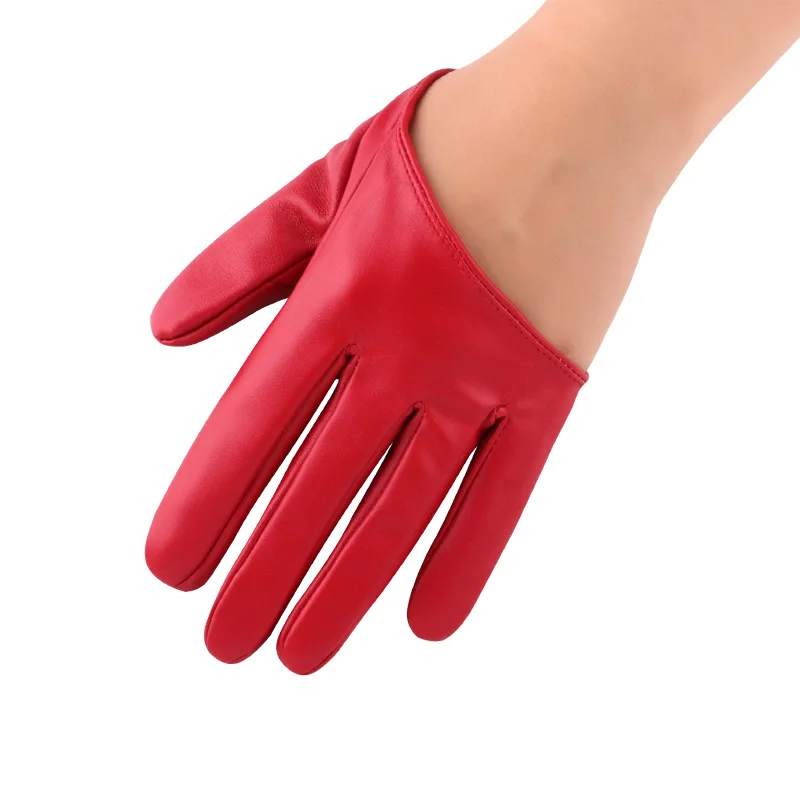 1 Pair Fashion Women Tight Full Finger Gloves Imitation PU Leather Sexy Half Palm Gloves Party Performance Black Short Mittens