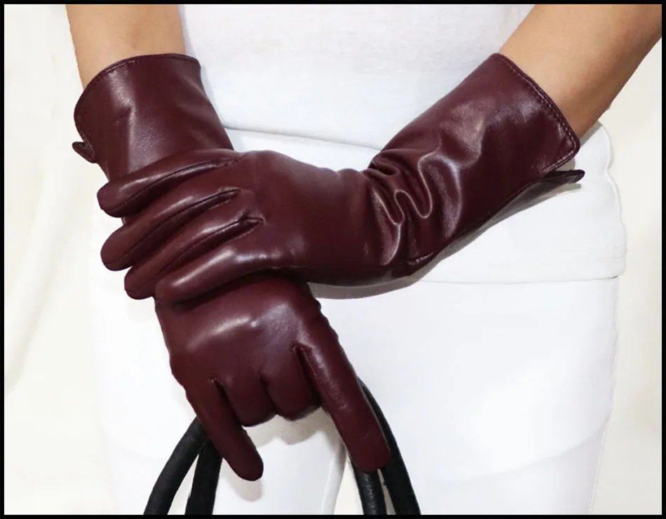 AOTIANYANG Leather Gloves 100% sheepskin mid-length colored fleece for cold and warm winter women's long arm sleeves for driving