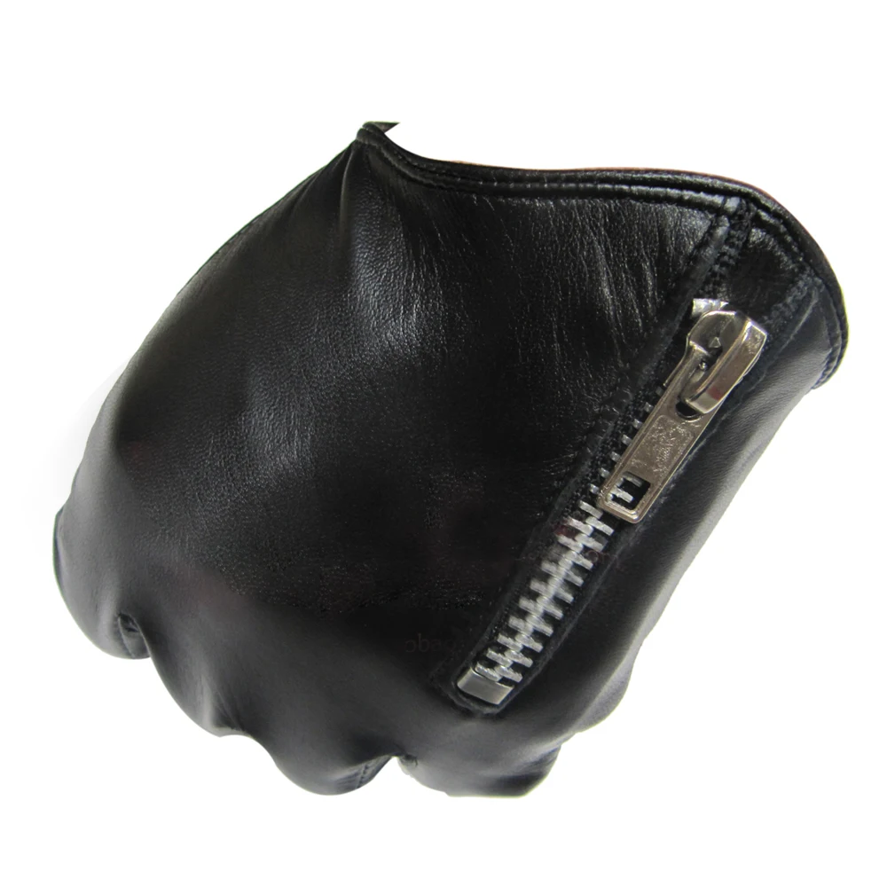 Men's Genuine Leather Gloves fashion classic short side zipper style Real Sheepskin Black Touch Screen   Winter Warm
