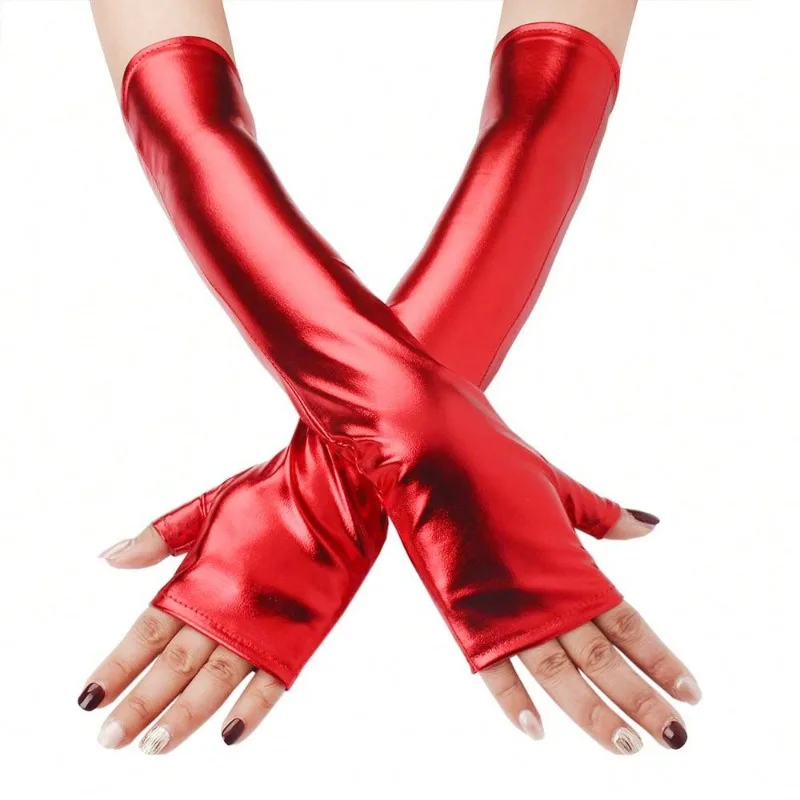 10 Colors 40CM Women Patent Leather Long Fingerless Gloves Cosplay Halloween Party Stage Performance Clubwea Music Festival