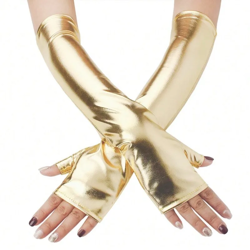 10 Colors 40CM Women Patent Leather Long Fingerless Gloves Cosplay Halloween Party Stage Performance Clubwea Music Festival