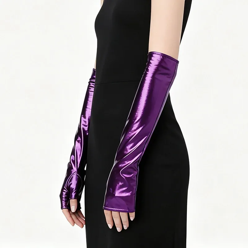 10 Colors 40CM Women Patent Leather Long Fingerless Gloves Cosplay Halloween Party Stage Performance Clubwea Music Festival