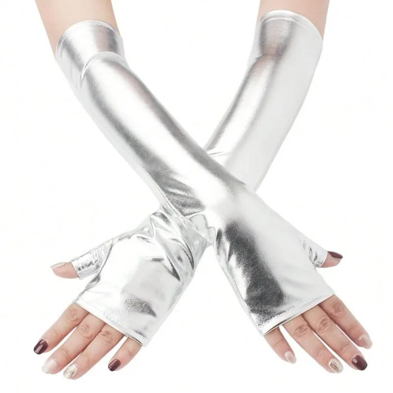 10 Colors 40CM Women Patent Leather Long Fingerless Gloves Cosplay Halloween Party Stage Performance Clubwea Music Festival