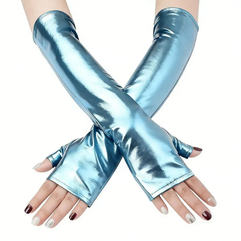 10 Colors 40CM Women Patent Leather Long Fingerless Gloves Cosplay Halloween Party Stage Performance Clubwea Music Festival