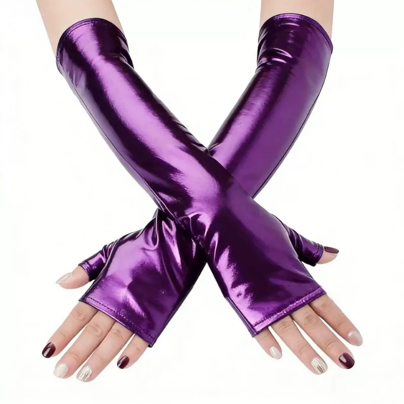 10 Colors 40CM Women Patent Leather Long Fingerless Gloves Cosplay Halloween Party Stage Performance Clubwea Music Festival