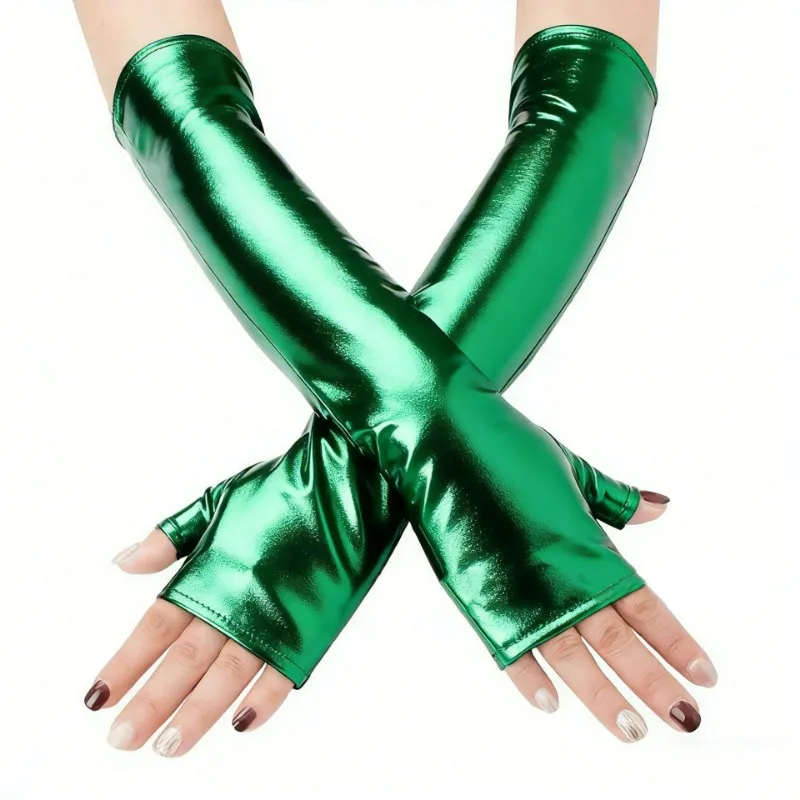 10 Colors 40CM Women Patent Leather Long Fingerless Gloves Cosplay Halloween Party Stage Performance Clubwea Music Festival