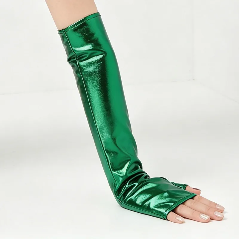 10 Colors 40CM Women Patent Leather Long Fingerless Gloves Cosplay Halloween Party Stage Performance Clubwea Music Festival