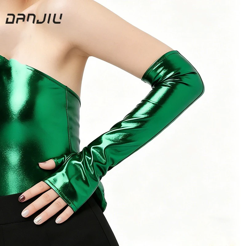 10 Colors 40CM Women Patent Leather Long Fingerless Gloves Cosplay Halloween Party Stage Performance Clubwea Music Festival