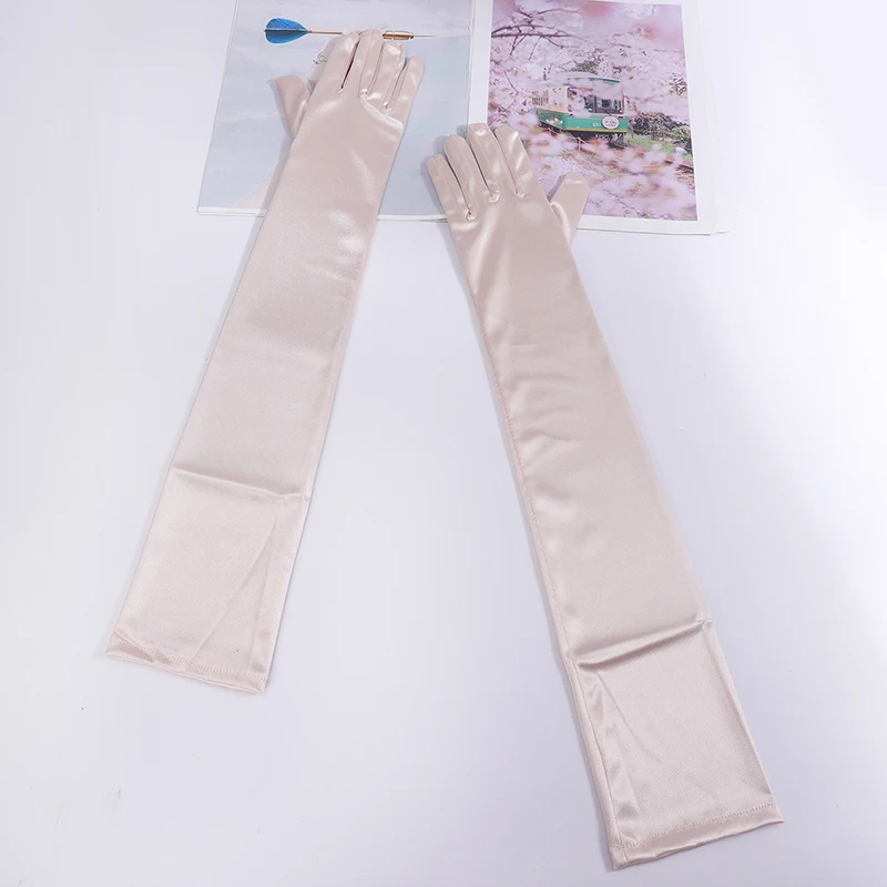 55cm Women Solid Wedding Etiquette Evening Dress Opera/Elbow/Wrist Satin Stretch Long Gloves Retro Party Carnival Cosplay Gloves