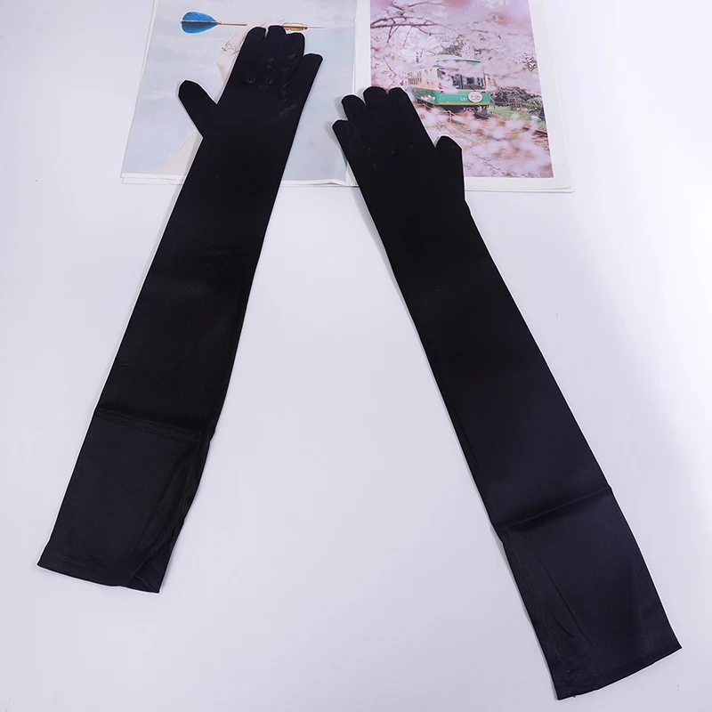 55cm Women Solid Wedding Etiquette Evening Dress Opera/Elbow/Wrist Satin Stretch Long Gloves Retro Party Carnival Cosplay Gloves