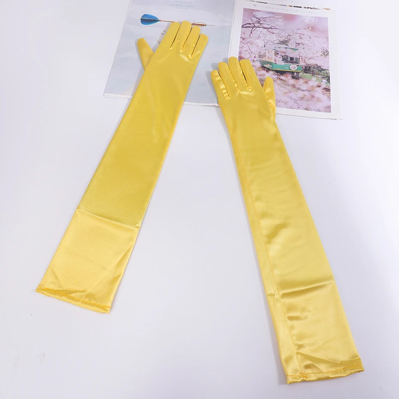 55cm Women Solid Wedding Etiquette Evening Dress Opera/Elbow/Wrist Satin Stretch Long Gloves Retro Party Carnival Cosplay Gloves