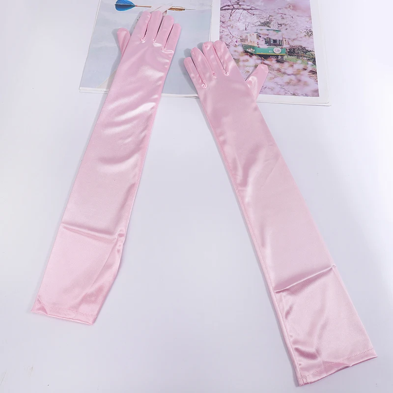 55cm Women Solid Wedding Etiquette Evening Dress Opera/Elbow/Wrist Satin Stretch Long Gloves Retro Party Carnival Cosplay Gloves