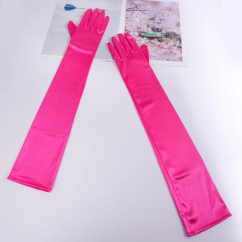 55cm Women Solid Wedding Etiquette Evening Dress Opera/Elbow/Wrist Satin Stretch Long Gloves Retro Party Carnival Cosplay Gloves