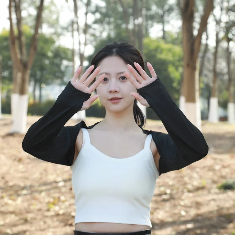Women Thumbhole Long Sleeve Bolero Shrug Solid Color Open Front Cropped Cardigan Top Slim Fit Sunscreen Jacket