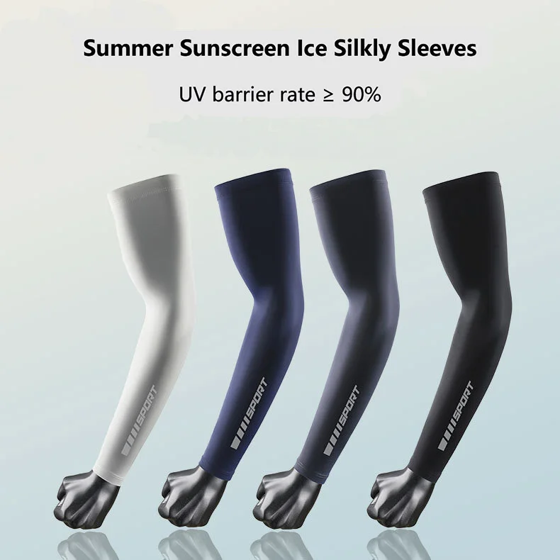 A Pair of Sunscreen Ice Silk Men's Arm Cover, Lightweight Breathable Sunscreen Ice Silk Cycling Men's Sleeve Cover