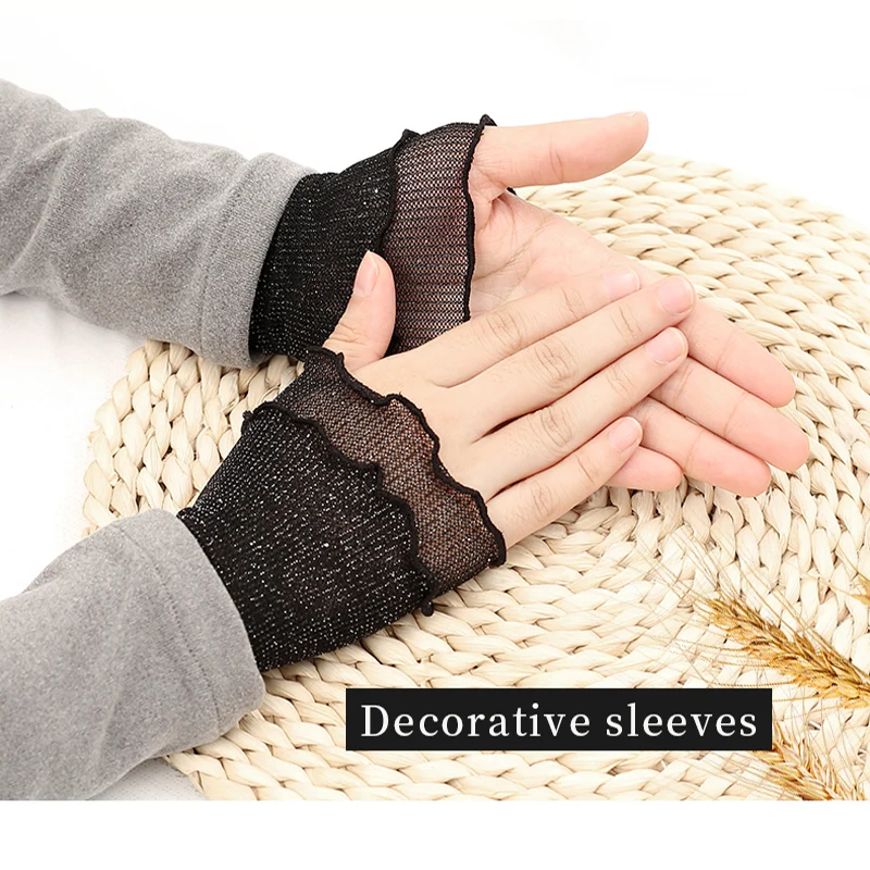 Women Hand Sleeve Wrist Cuffs Ruffled Floral Black Lace Elastic Bracelet Elegant Girls Wrist Gloves Thin and Breathable Decorate