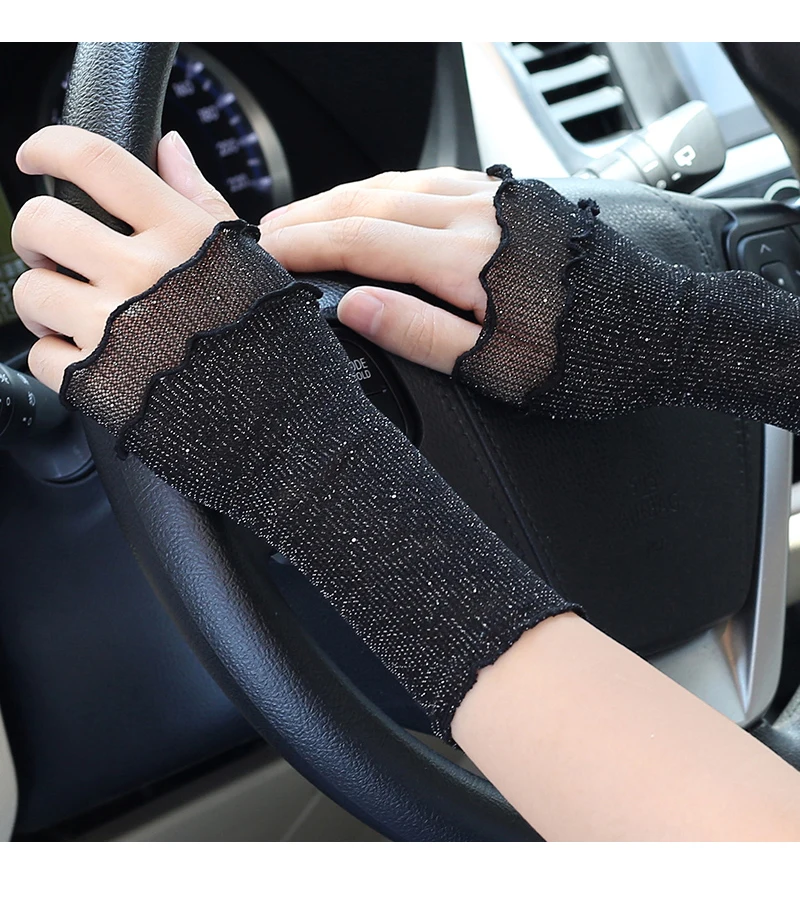 Women Hand Sleeve Wrist Cuffs Ruffled Floral Black Lace Elastic Bracelet Elegant Girls Wrist Gloves Thin and Breathable Decorate