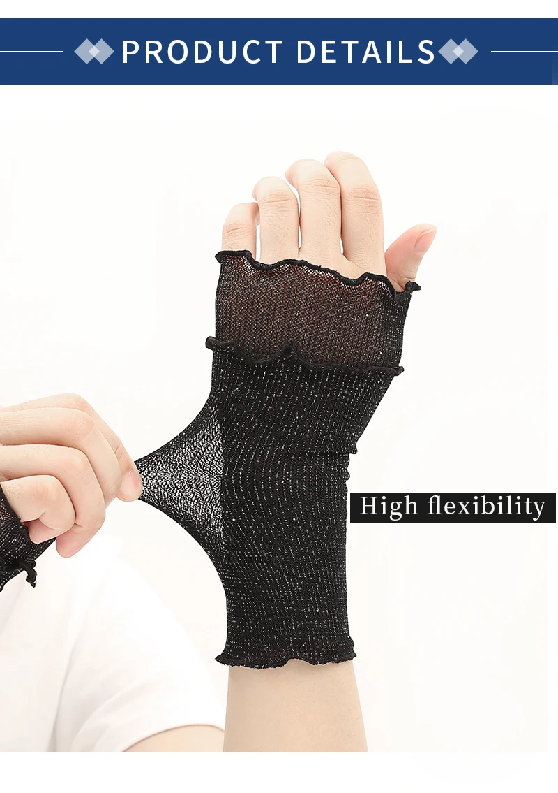 Women Hand Sleeve Wrist Cuffs Ruffled Floral Black Lace Elastic Bracelet Elegant Girls Wrist Gloves Thin and Breathable Decorate
