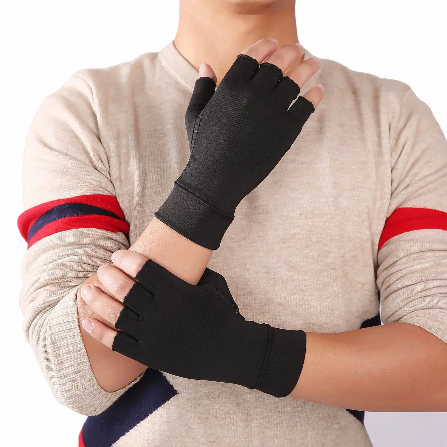 Sports Copper Fiber Health Care Half Finger Rehabilitation Training Gloves Anti slip Breathable Pressure Gloves
