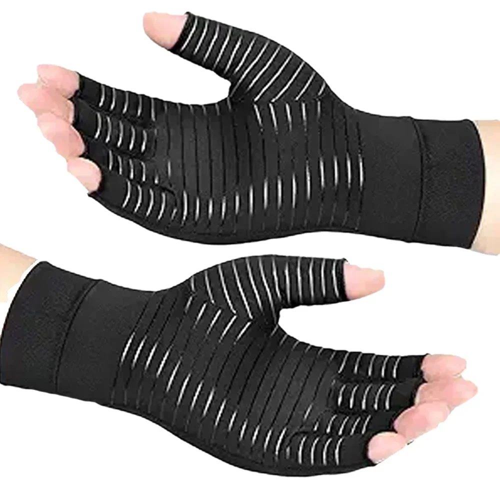 Sports Copper Fiber Health Care Half Finger Rehabilitation Training Gloves Anti slip Breathable Pressure Gloves