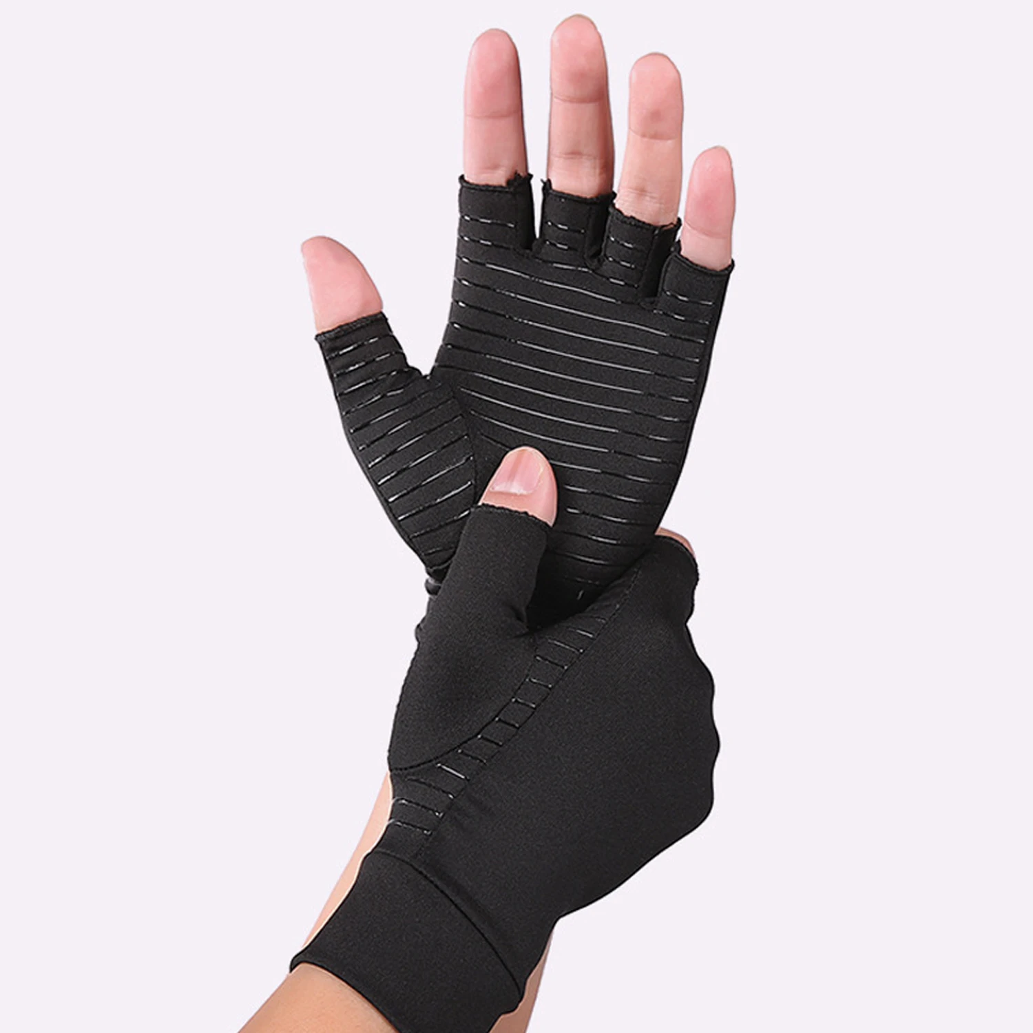 Sports Copper Fiber Health Care Half Finger Rehabilitation Training Gloves Anti slip Breathable Pressure Gloves