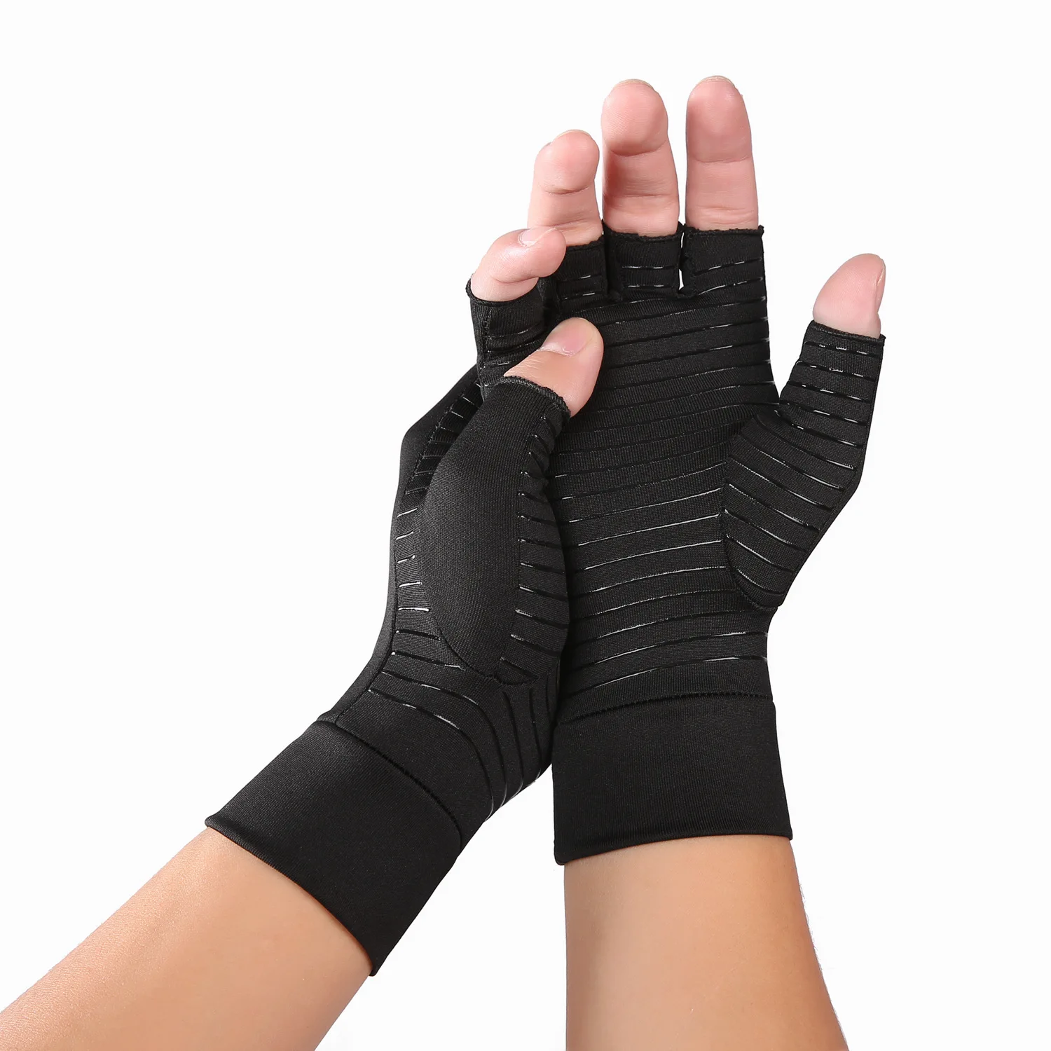 Sports Copper Fiber Health Care Half Finger Rehabilitation Training Gloves Anti slip Breathable Pressure Gloves