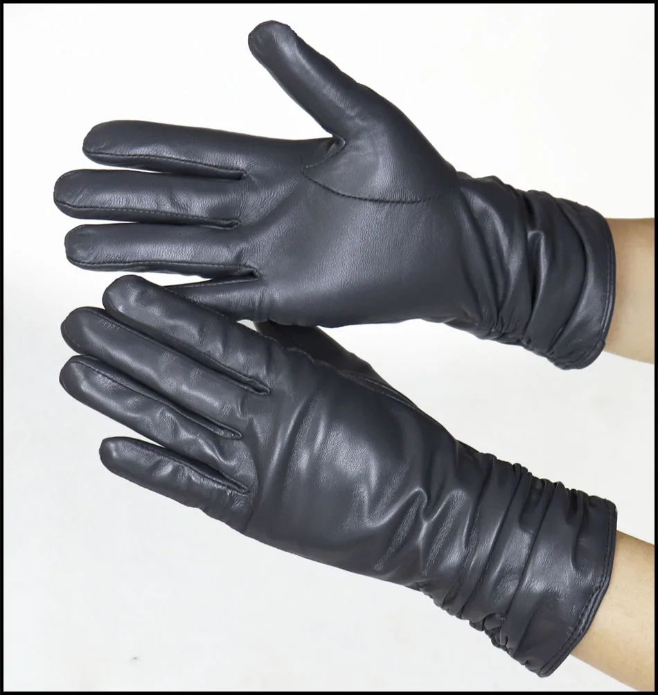 High-end Leather Sheepskin Gloves Women's Warm Knitted Flannel Lining Touch Screen Color Leather Gloves Driving Genuine New