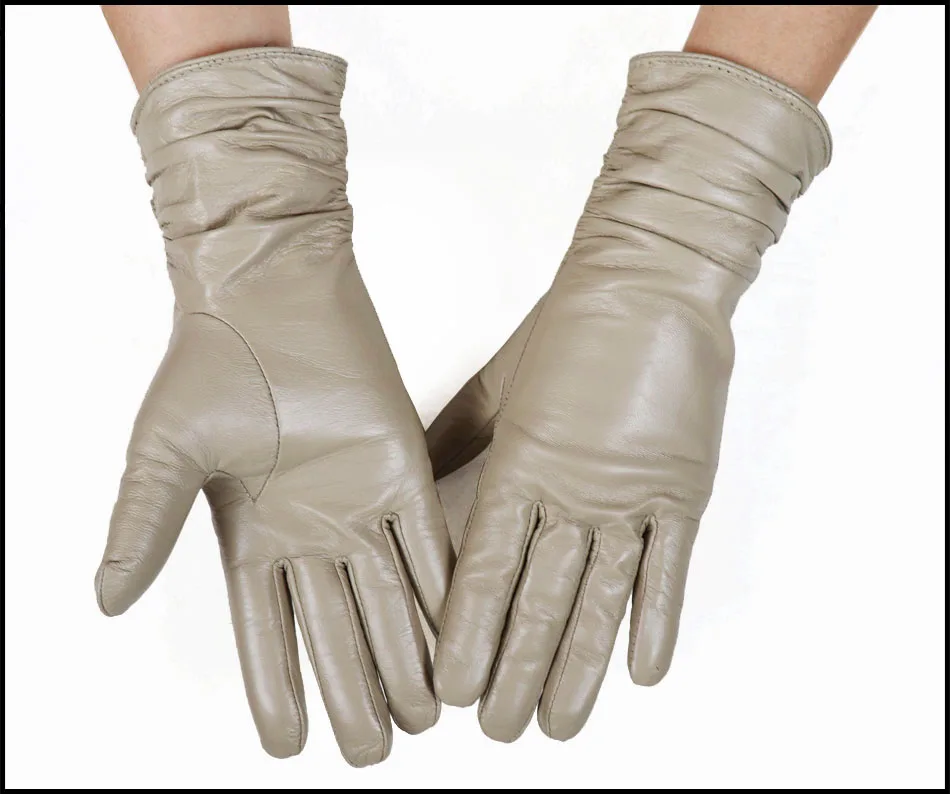 High-end Leather Sheepskin Gloves Women's Warm Knitted Flannel Lining Touch Screen Color Leather Gloves Driving Genuine New