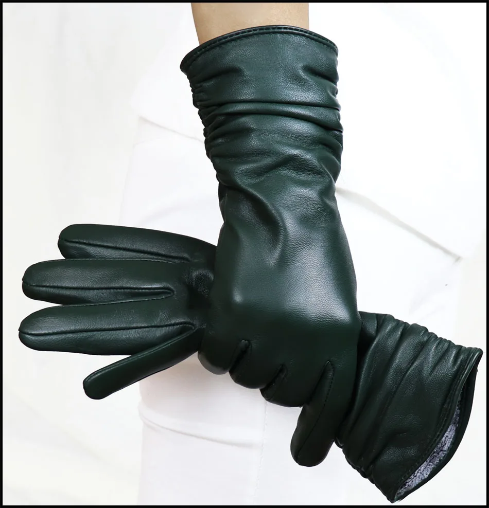 High-end Leather Sheepskin Gloves Women's Warm Knitted Flannel Lining Touch Screen Color Leather Gloves Driving Genuine New