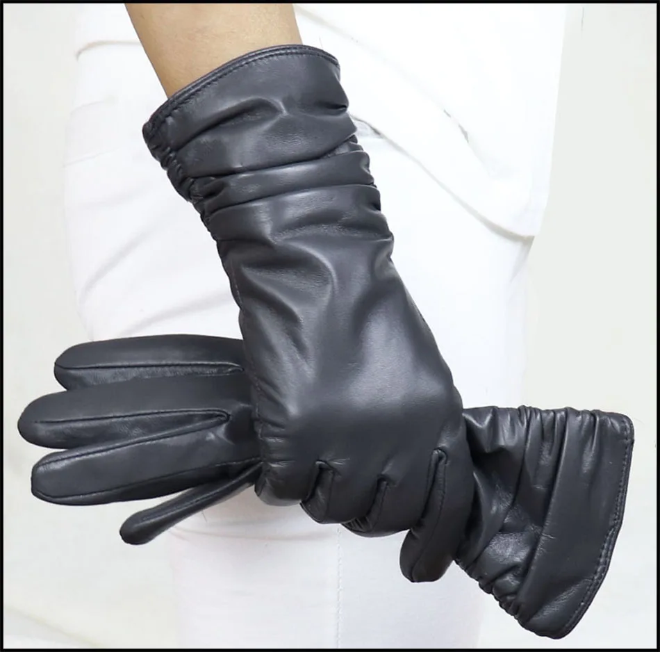 High-end Leather Sheepskin Gloves Women's Warm Knitted Flannel Lining Touch Screen Color Leather Gloves Driving Genuine New
