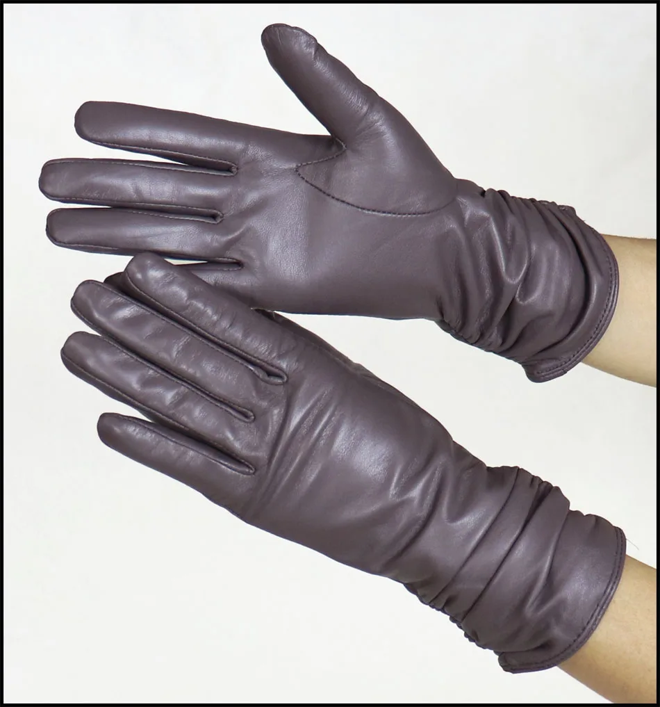 High-end Leather Sheepskin Gloves Women's Warm Knitted Flannel Lining Touch Screen Color Leather Gloves Driving Genuine New