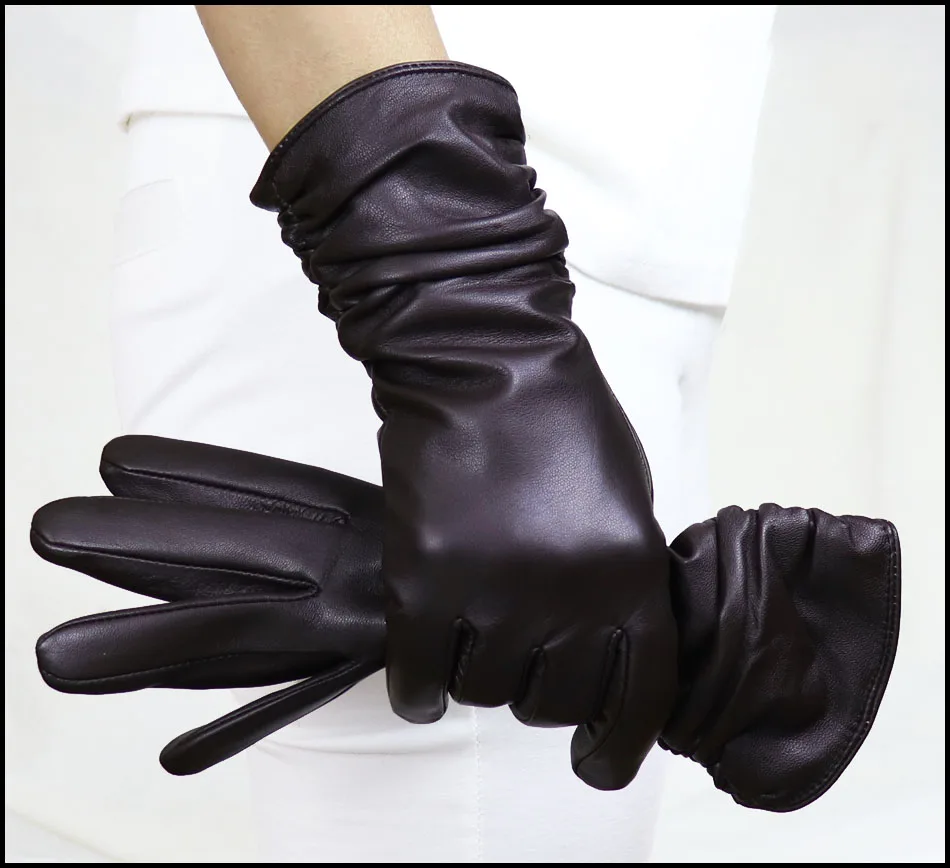 High-end Leather Sheepskin Gloves Women's Warm Knitted Flannel Lining Touch Screen Color Leather Gloves Driving Genuine New