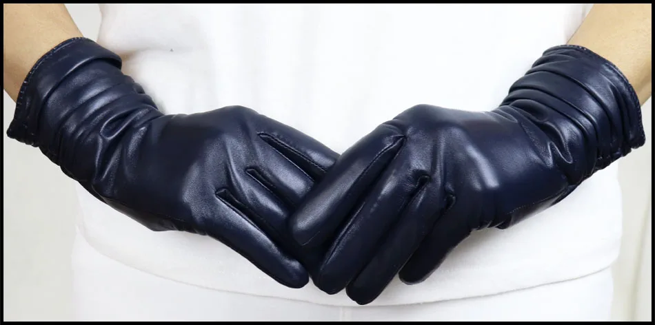 High-end Leather Sheepskin Gloves Women's Warm Knitted Flannel Lining Touch Screen Color Leather Gloves Driving Genuine New