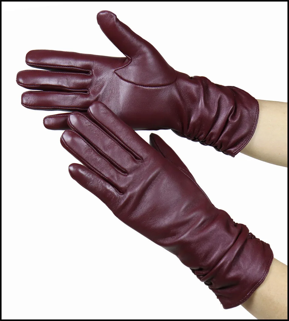 High-end Leather Sheepskin Gloves Women's Warm Knitted Flannel Lining Touch Screen Color Leather Gloves Driving Genuine New