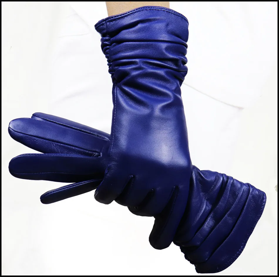 High-end Leather Sheepskin Gloves Women's Warm Knitted Flannel Lining Touch Screen Color Leather Gloves Driving Genuine New